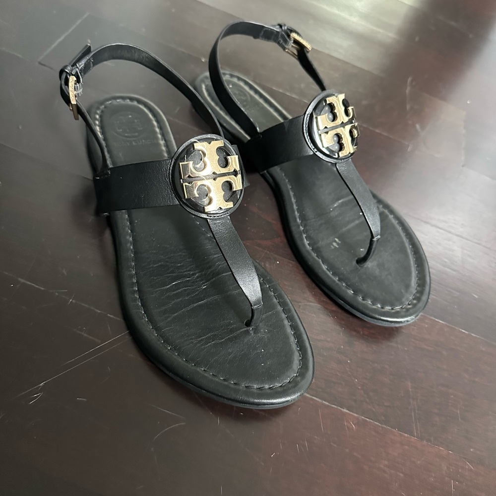 Tory Burch Black and Gold Sandals